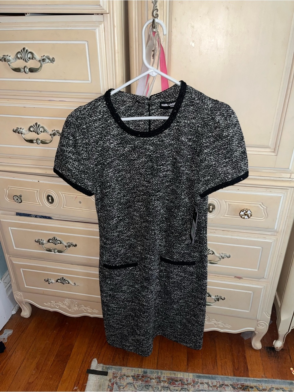 Karl Lagerfeld Black and Gray Tweed Mini Dress